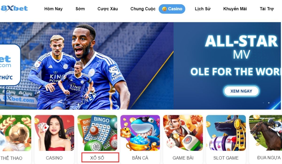 chọn mục xổ số tại 8xbet