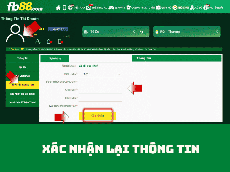 xác nhận thông tin tài khoản thanh toán